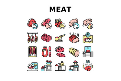 Meat Factory Product Collection Icons Set Vector