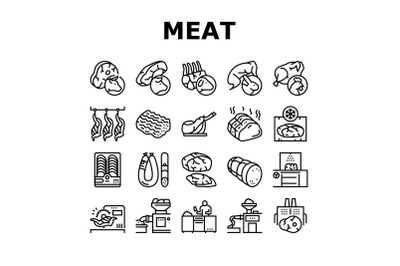 Meat Factory Product Collection Icons Set Vector