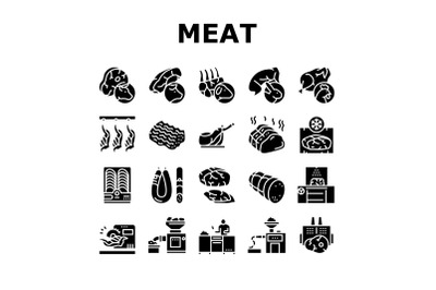 Meat Factory Product Collection Icons Set Vector