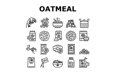 Oatmeal Nutrition Collection Icons Set Vector