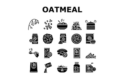 Oatmeal Nutrition Collection Icons Set Vector