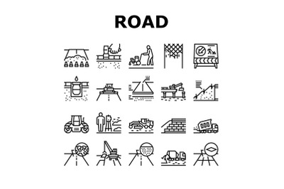 Road Construction Collection Icons Set Vector