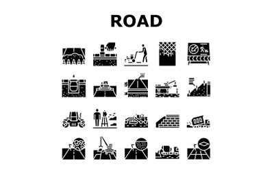 Road Construction Collection Icons Set Vector