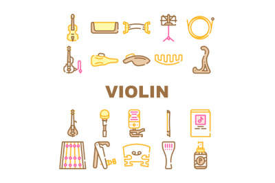 Violin String Musical Instrument Icons Set Vector