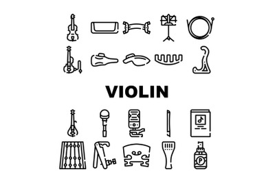 Violin String Musical Instrument Icons Set Vector