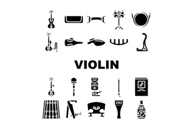 Violin String Musical Instrument Icons Set Vector