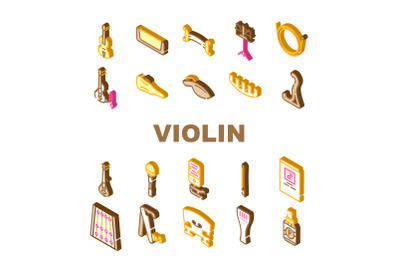 Violin String Musical Instrument Icons Set Vector