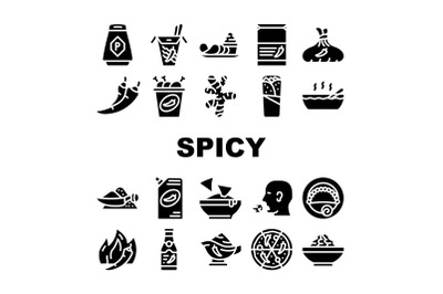 Spicy Dish Flavor Food Collection Icons Set Vector