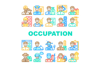 Male Occupation Job Collection Icons Set Vector