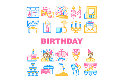 Birthday Event Party Collection Icons Set Vector