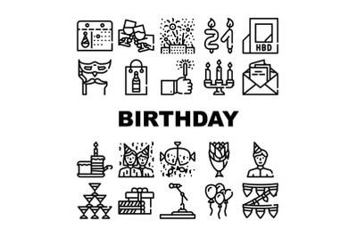 Birthday Event Party Collection Icons Set Vector