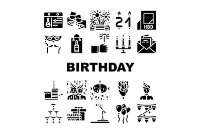 Birthday Event Party Collection Icons Set Vector