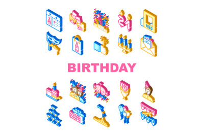 Birthday Event Party Collection Icons Set Vector