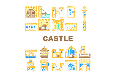 Castle Construction Collection Icons Set Vector Illustration