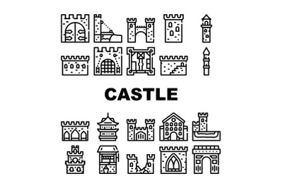 Castle Construction Collection Icons Set Vector Illustration