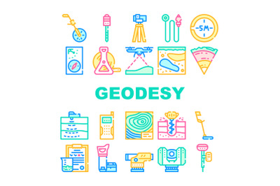 Geodesy Equipment Collection Icons Set Vector Illustration