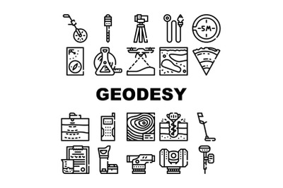 Geodesy Equipment Collection Icons Set Vector Illustration