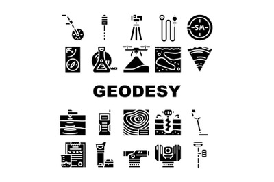 Geodesy Equipment Collection Icons Set Vector Illustration