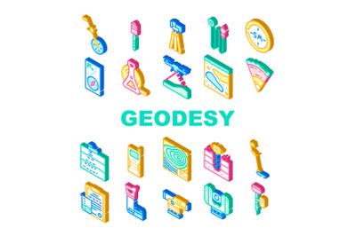 Geodesy Equipment Collection Icons Set Vector Illustration