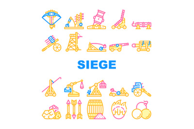 Siege Engine Catapult Collection Icons Set Vector