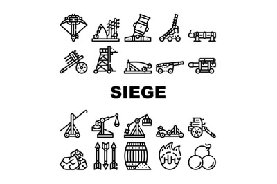 Siege Engine Catapult Collection Icons Set Vector