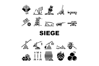 Siege Engine Catapult Collection Icons Set Vector