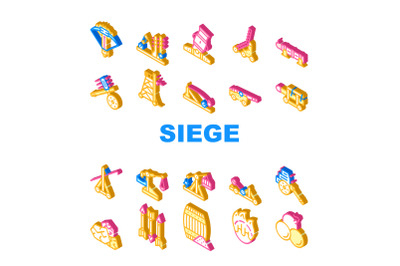 Siege Engine Catapult Collection Icons Set Vector