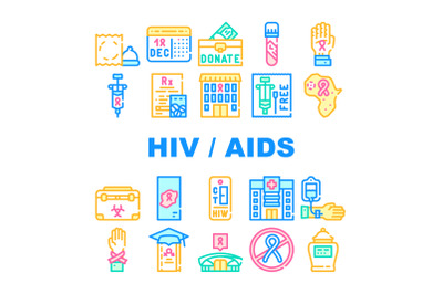 Hiv And Aids Disease Collection Icons Set Vector