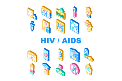 Hiv And Aids Disease Collection Icons Set Vector