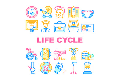 Life Cycle People Collection Icons Set Vector