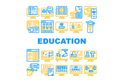 Online Education Learning Lesson Icons Set Vector