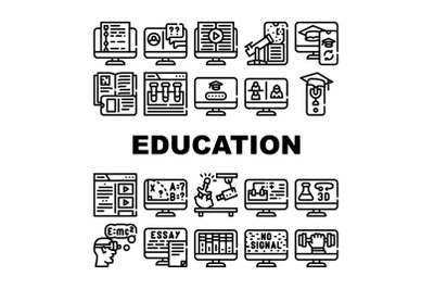 Online Education Learning Lesson Icons Set Vector