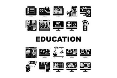 Online Education Learning Lesson Icons Set Vector