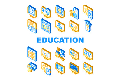 Online Education Learning Lesson Icons Set Vector