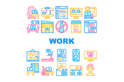 Remote Work From Home Collection Icons Set Vector