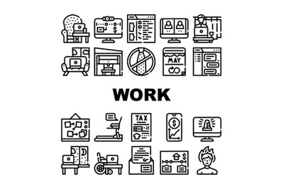 Remote Work From Home Collection Icons Set Vector