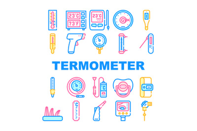 Thermometer Device Collection Icons Set Vector