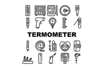 Thermometer Device Collection Icons Set Vector