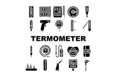 Thermometer Device Collection Icons Set Vector