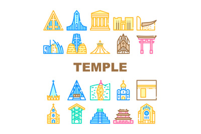 Temple Construction Collection Icons Set Vector