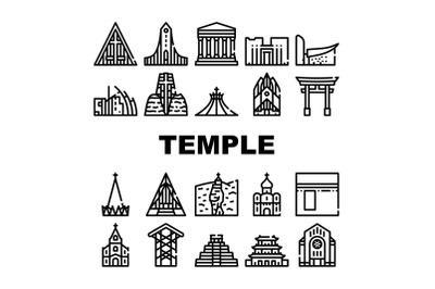 Temple Construction Collection Icons Set Vector