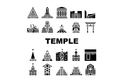 Temple Construction Collection Icons Set Vector