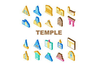 Temple Construction Collection Icons Set Vector