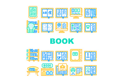 Book Library Shop Collection Icons Set Vector