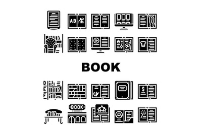 Book Library Shop Collection Icons Set Vector