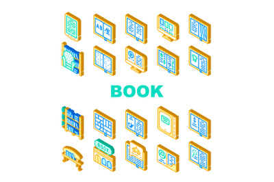 Book Library Shop Collection Icons Set Vector