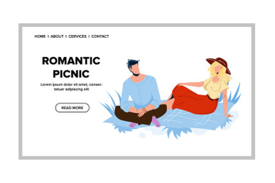 Romantic Picnic Dating Man And Woman Couple Vector