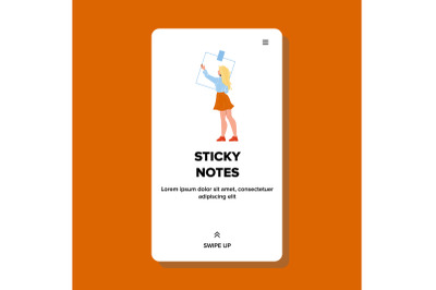 Sticky Notes With Work Task Hold Woman Vector