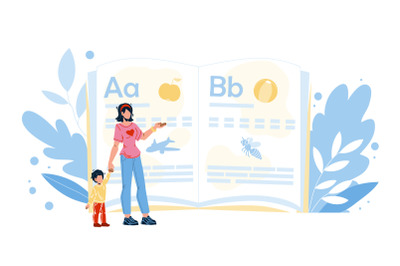 Remote Home Education Mother With Child Vector