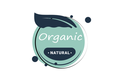 Organic natural icon lable with green leaf